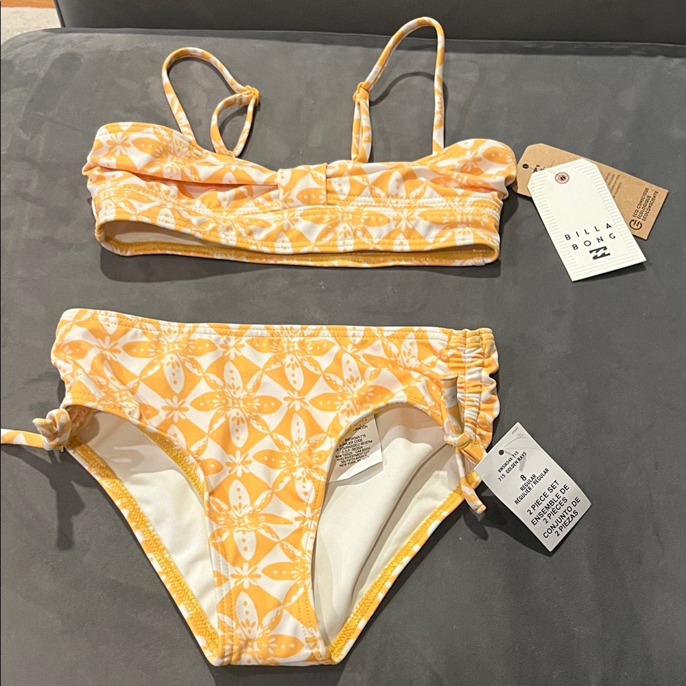 Billabong Kids' golden yellow Patterned Bikini NWT size 8